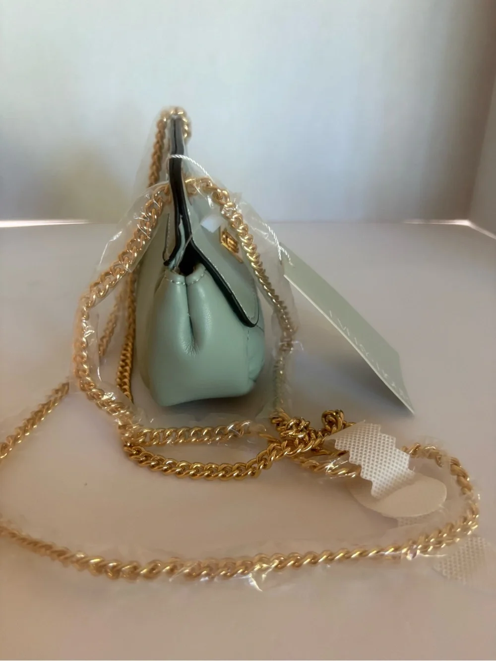 NWT Mint Green Quilted Mini Crossbody Bag Gold Chain Accent